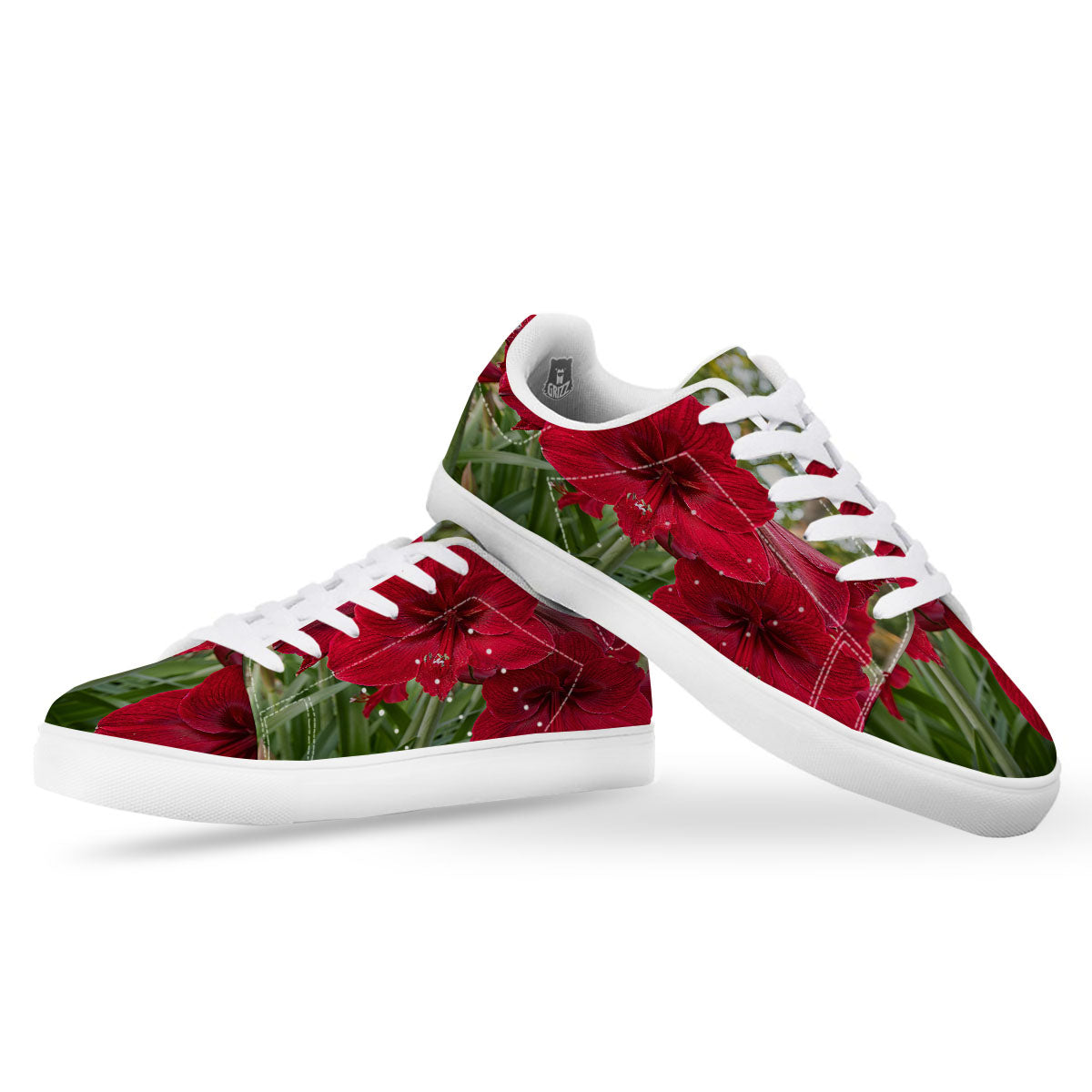 Amaryllis Red Print White Low Top Sneakers-grizzshop