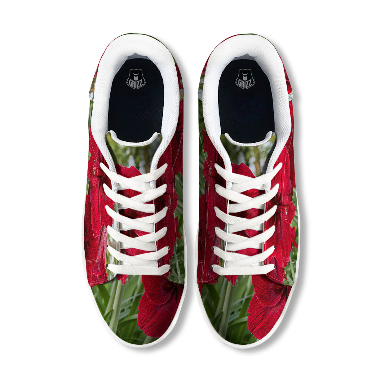 Amaryllis Red Print White Low Top Sneakers-grizzshop
