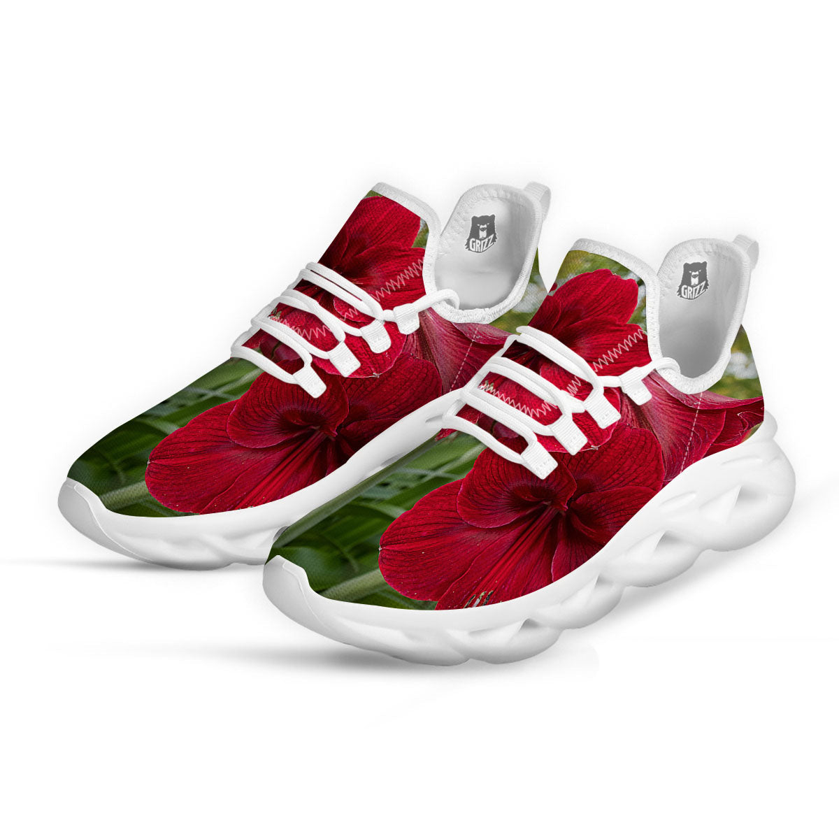 Amaryllis Red Print White Running Shoes-grizzshop