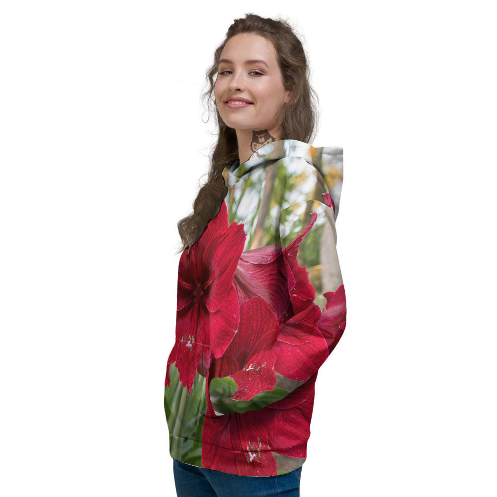 Amaryllis Red Print Women's Hoodie-grizzshop