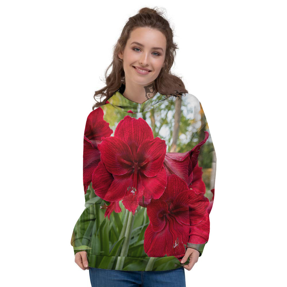 Amaryllis Red Print Women's Hoodie-grizzshop