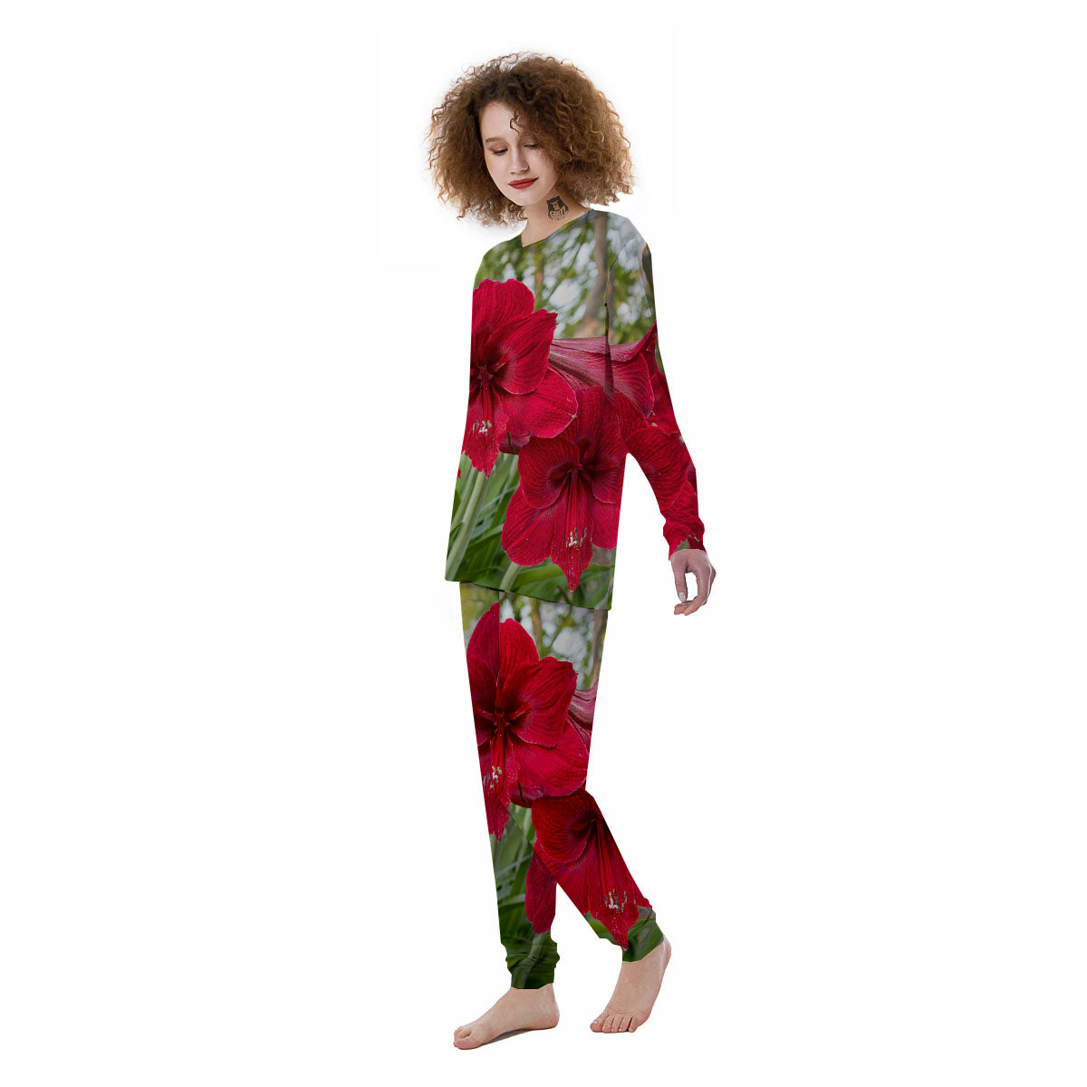 Amaryllis Red Print Women's Pajamas-grizzshop