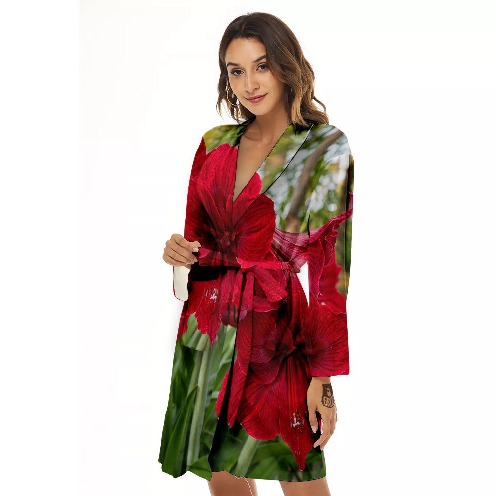 Amaryllis Red Print Women's Robe-grizzshop