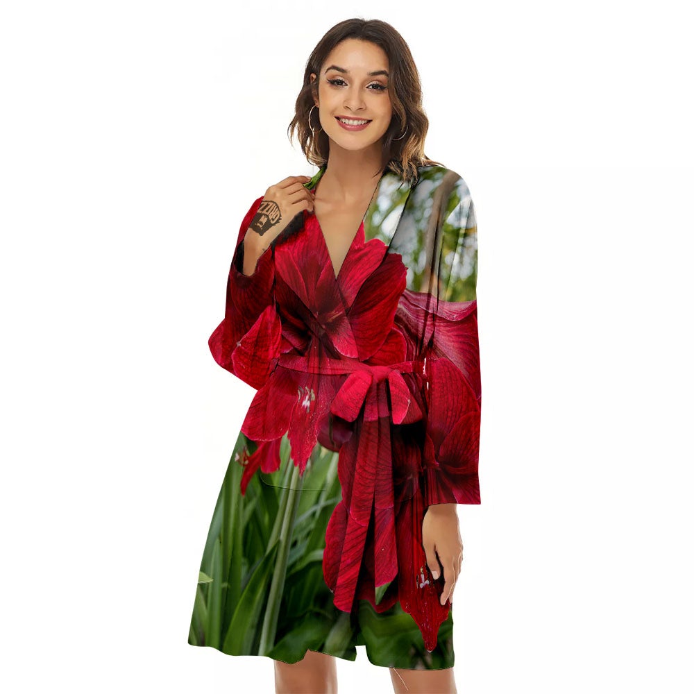 Amaryllis Red Print Women's Robe-grizzshop