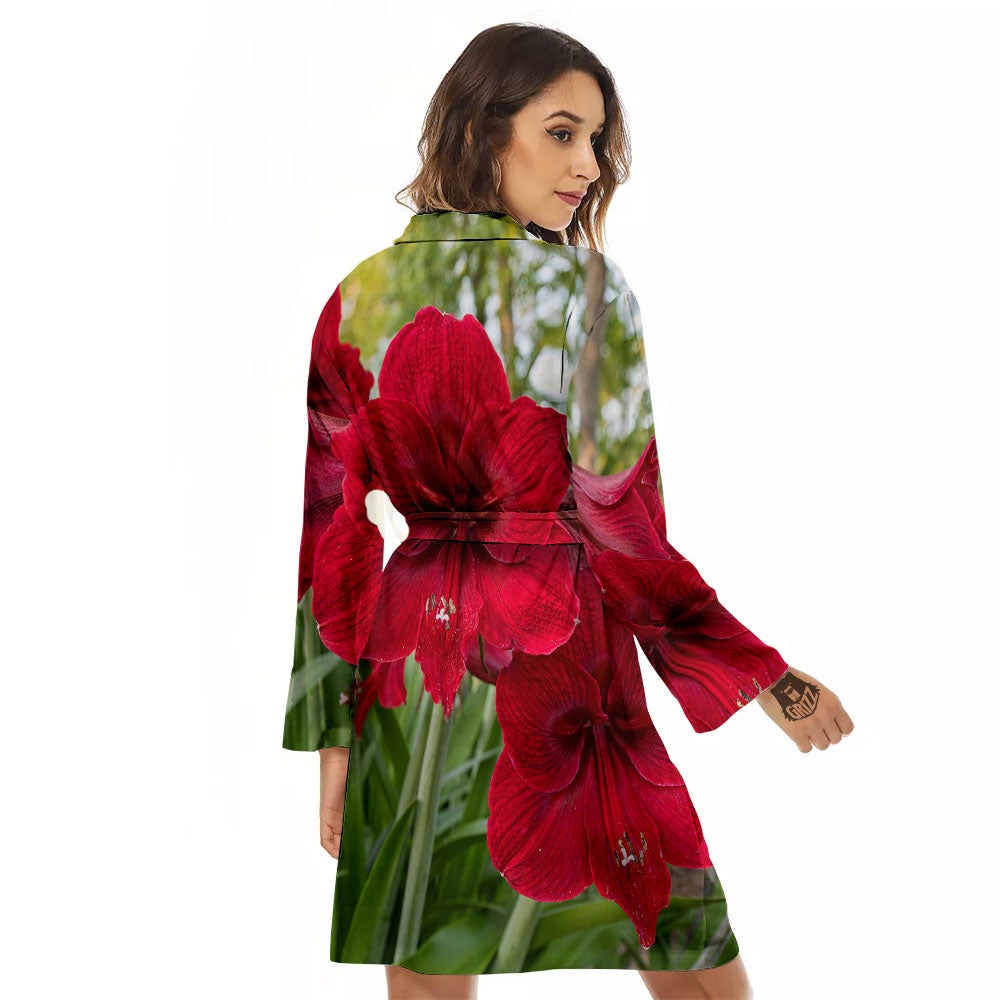 Amaryllis Red Print Women's Robe-grizzshop