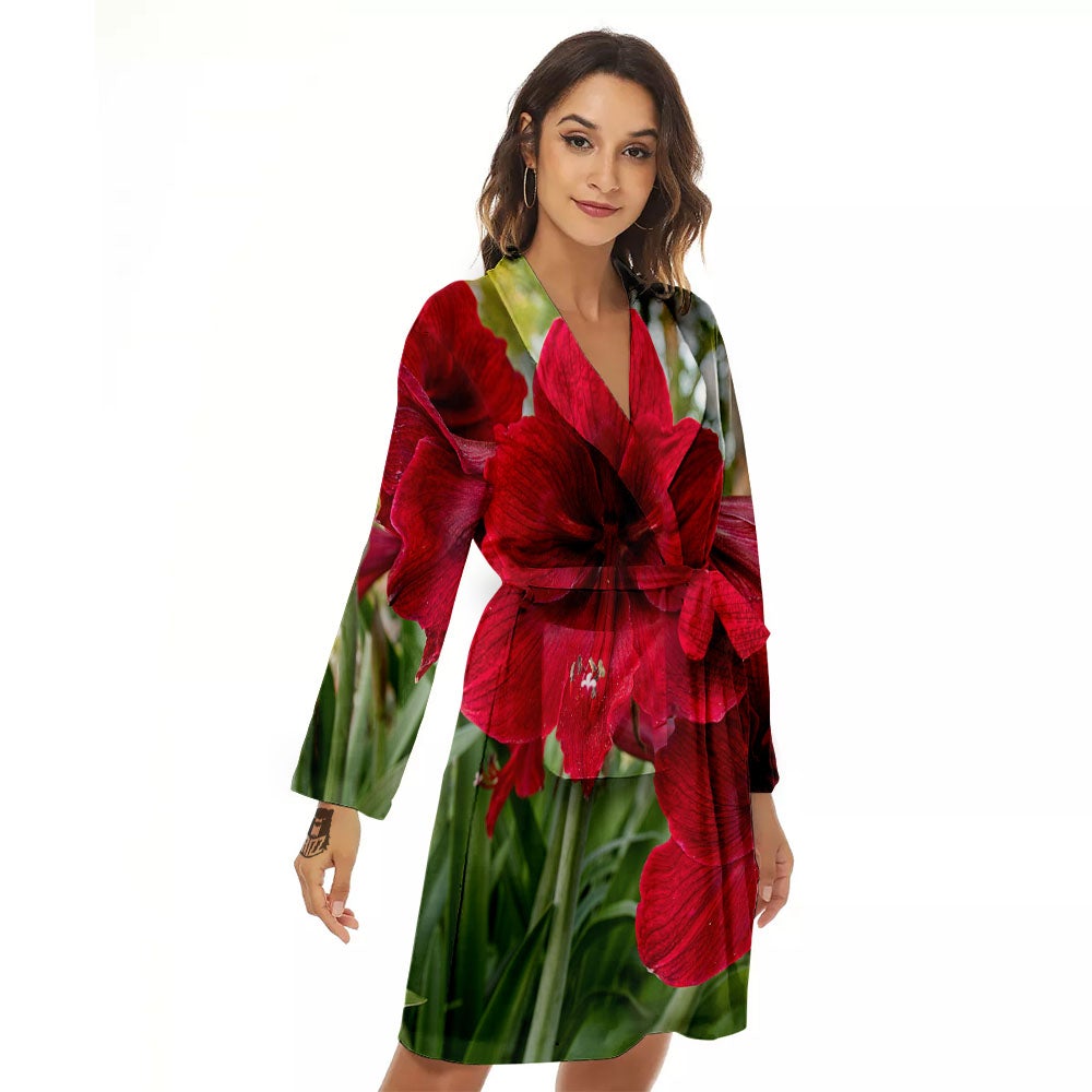 Amaryllis Red Print Women's Robe-grizzshop