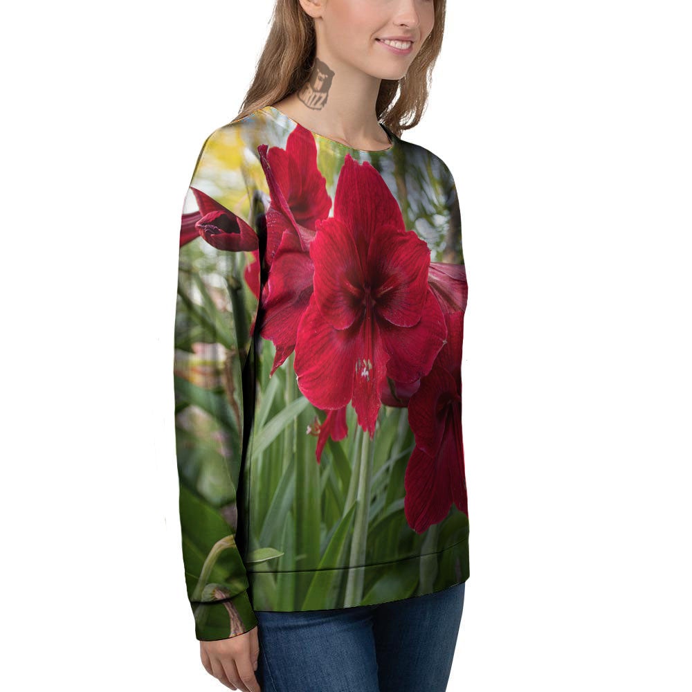 Amaryllis Red Print Women's Sweatshirt-grizzshop