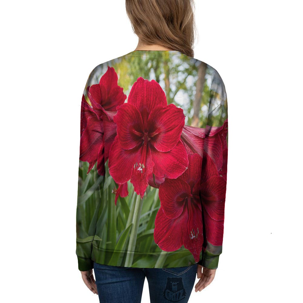 Amaryllis Red Print Women's Sweatshirt-grizzshop