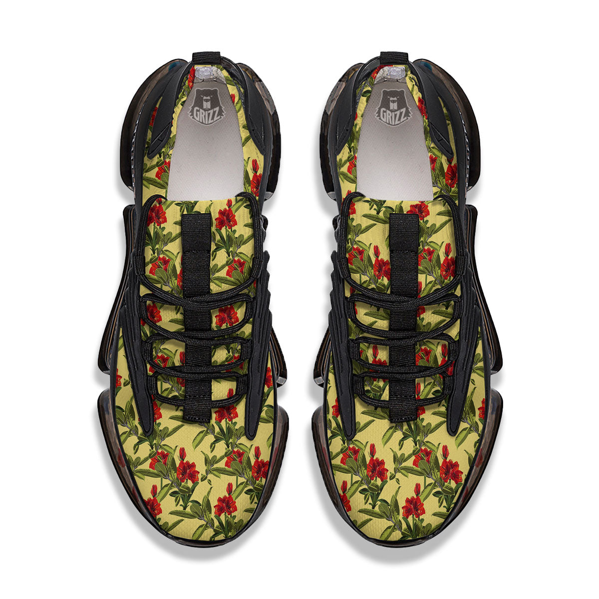 Amaryllis Red Yellow Print Pattern Black Gym Shoes-grizzshop