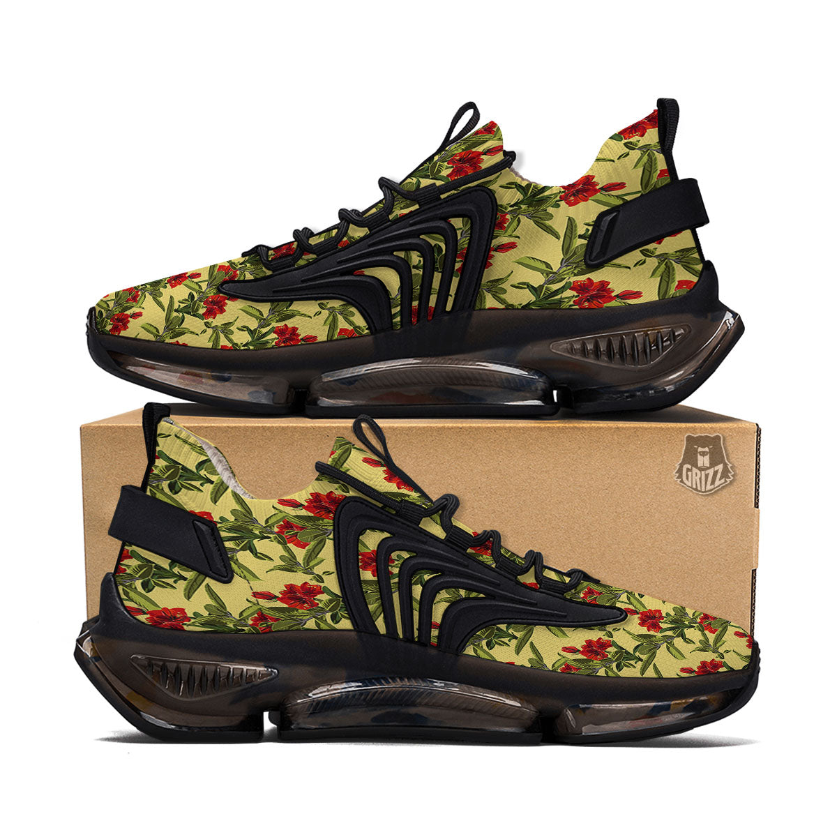 Amaryllis Red Yellow Print Pattern Black Gym Shoes-grizzshop