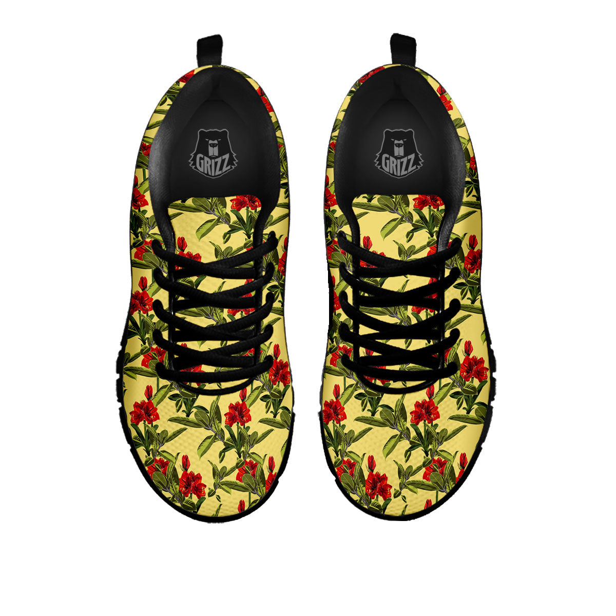 Amaryllis Red Yellow Print Pattern Black Sneaker-grizzshop