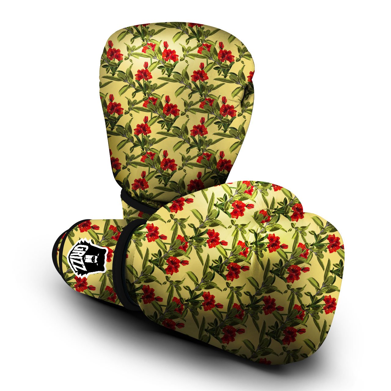 Amaryllis Red Yellow Print Pattern Boxing Gloves-grizzshop