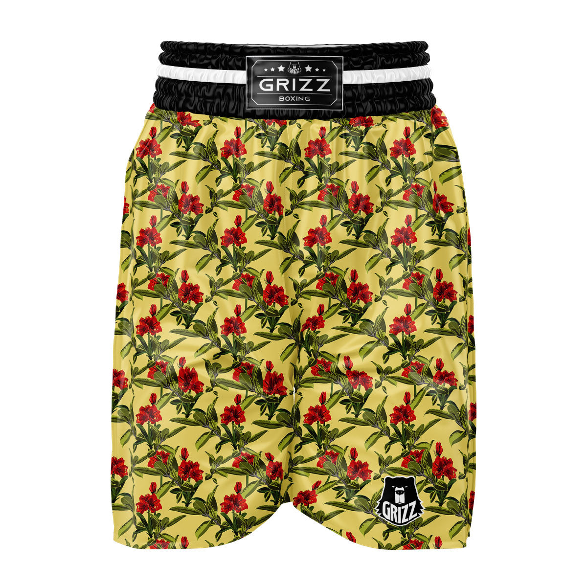 Amaryllis Red Yellow Print Pattern Boxing Shorts-grizzshop