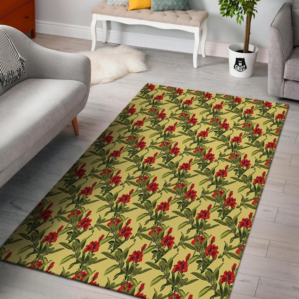 Amaryllis Red Yellow Print Pattern Floor Mat-grizzshop