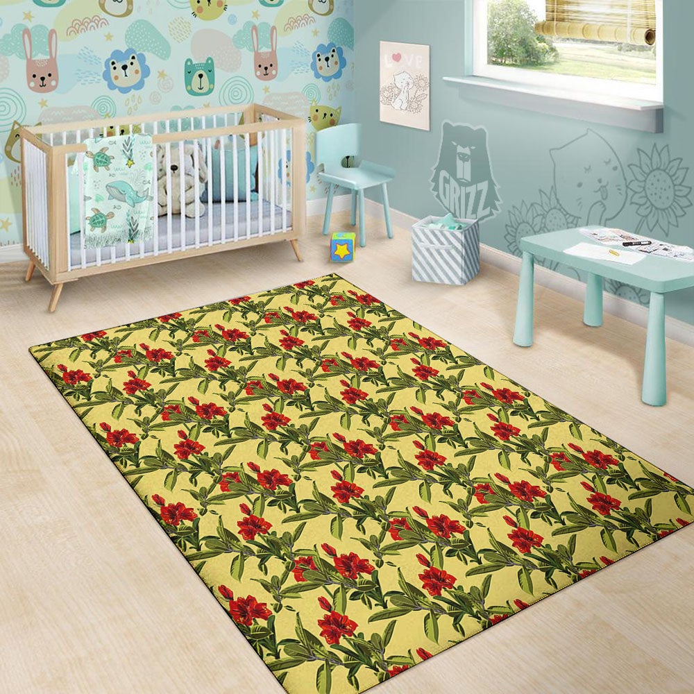 Amaryllis Red Yellow Print Pattern Floor Mat-grizzshop