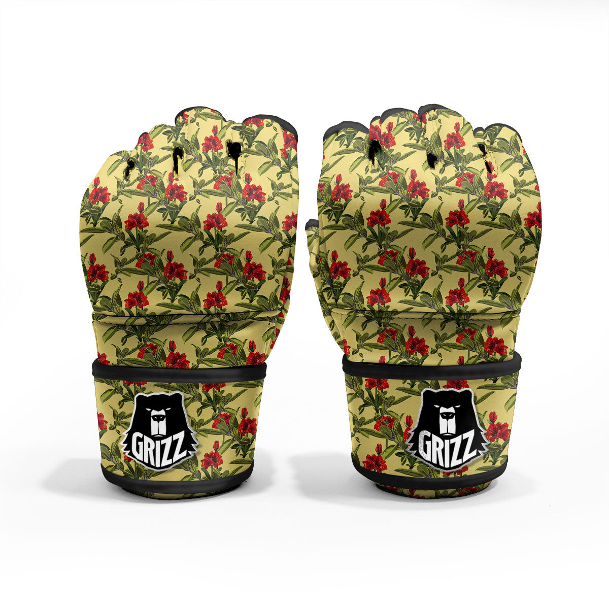 Amaryllis Red Yellow Print Pattern MMA Gloves-grizzshop