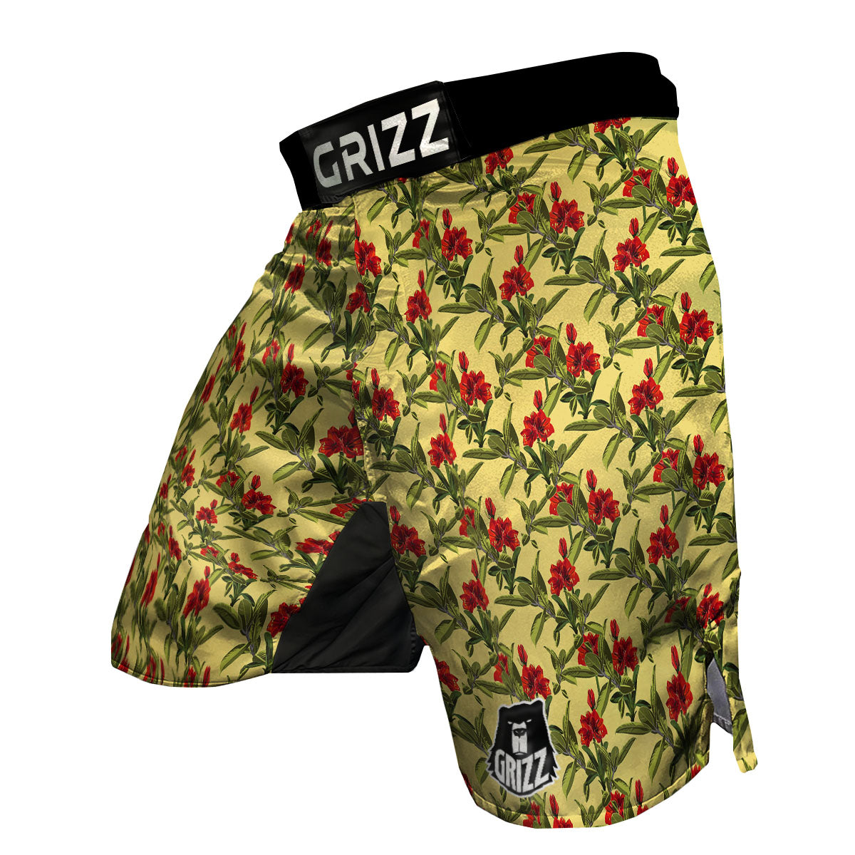 Amaryllis Red Yellow Print Pattern MMA Shorts-grizzshop