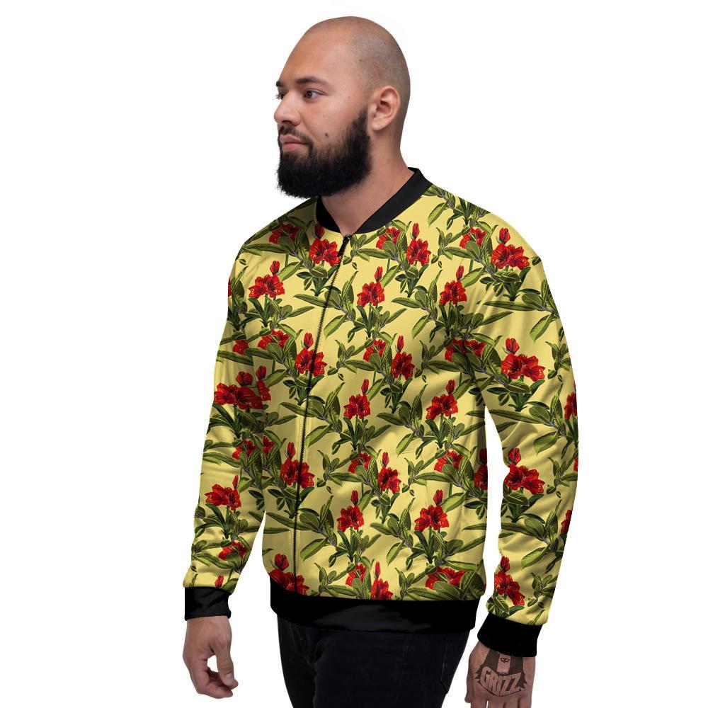 Amaryllis Red Yellow Print Pattern Men's Bomber Jacket-grizzshop