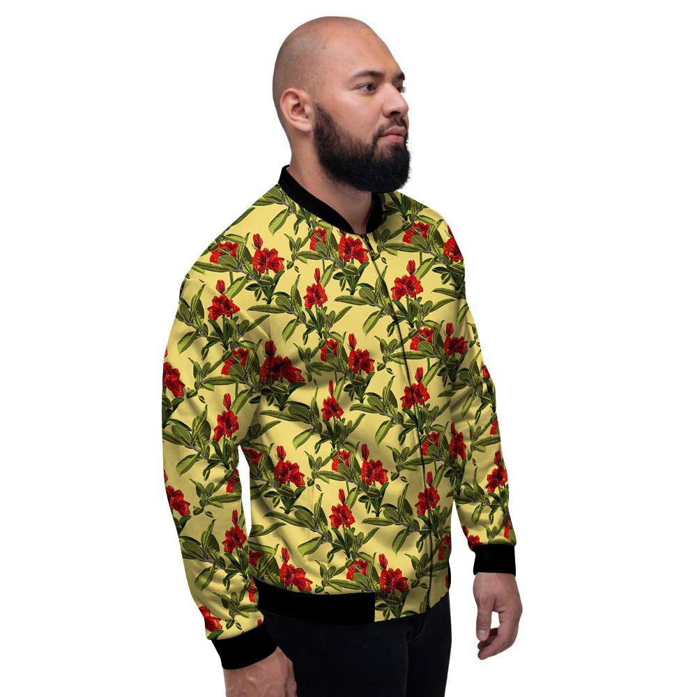 Amaryllis Red Yellow Print Pattern Men's Bomber Jacket-grizzshop