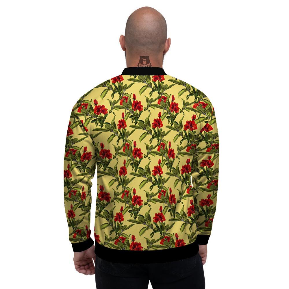Amaryllis Red Yellow Print Pattern Men's Bomber Jacket-grizzshop