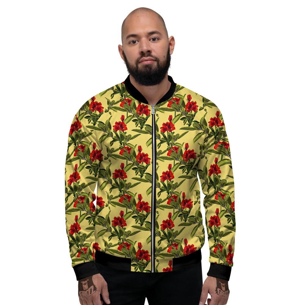 Amaryllis Red Yellow Print Pattern Men's Bomber Jacket-grizzshop