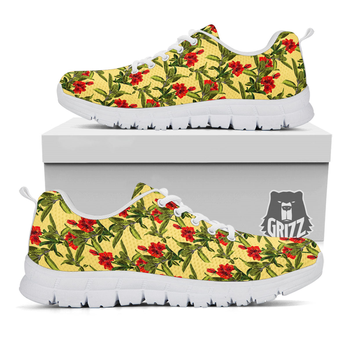 Amaryllis Red Yellow Print Pattern White Sneaker-grizzshop