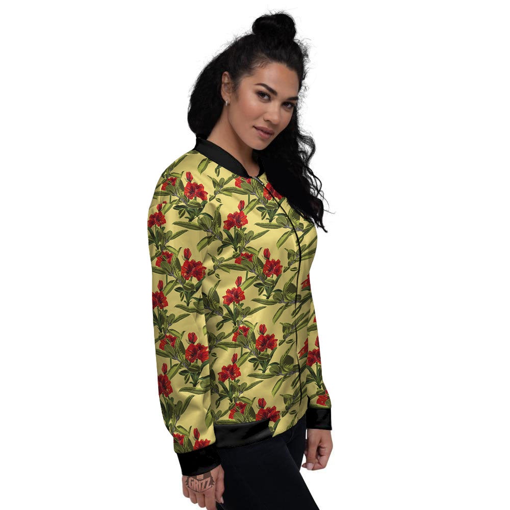 Amaryllis Red Yellow Print Pattern Women's Bomber Jacket-grizzshop