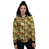 Amaryllis Red Yellow Print Pattern Women's Bomber Jacket-grizzshop