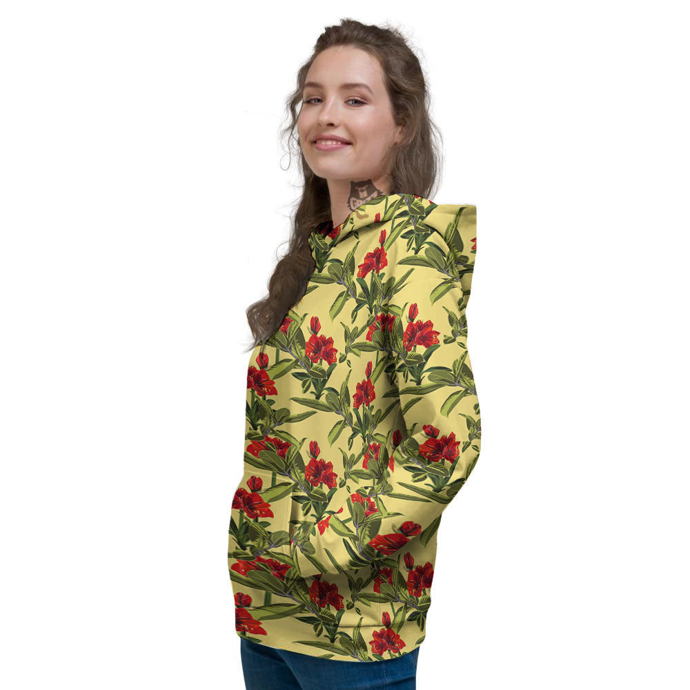 Amaryllis Red Yellow Print Pattern Women's Hoodie-grizzshop