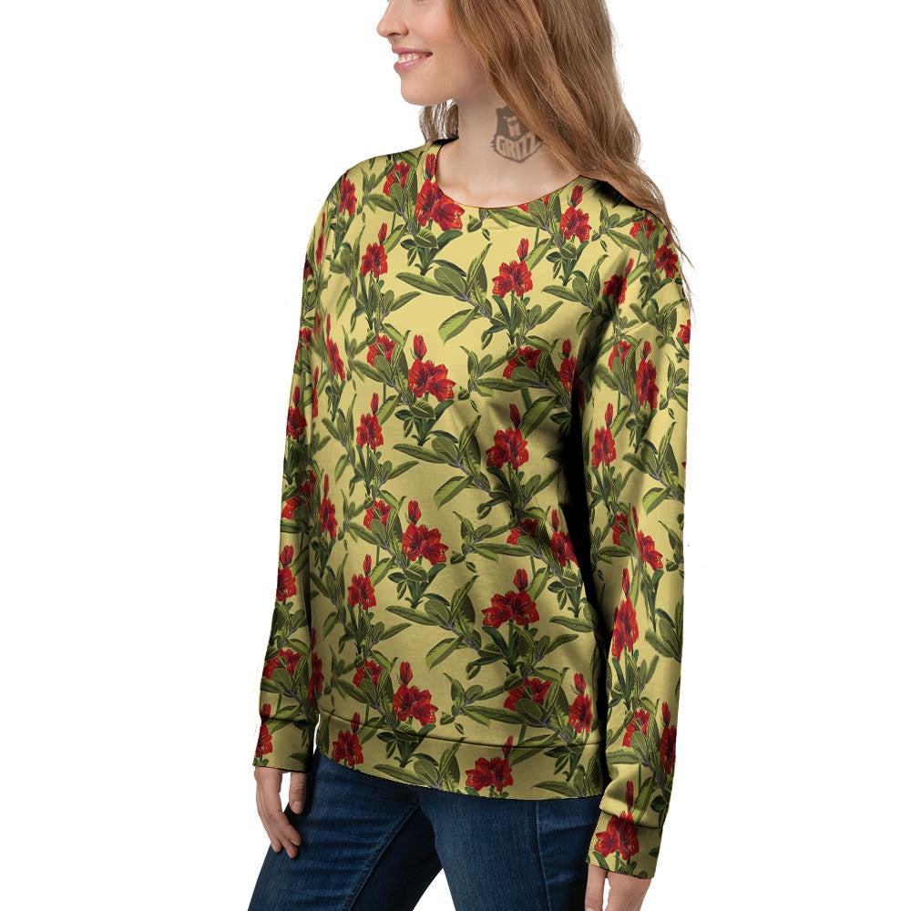 Amaryllis Red Yellow Print Pattern Women's Sweatshirt-grizzshop