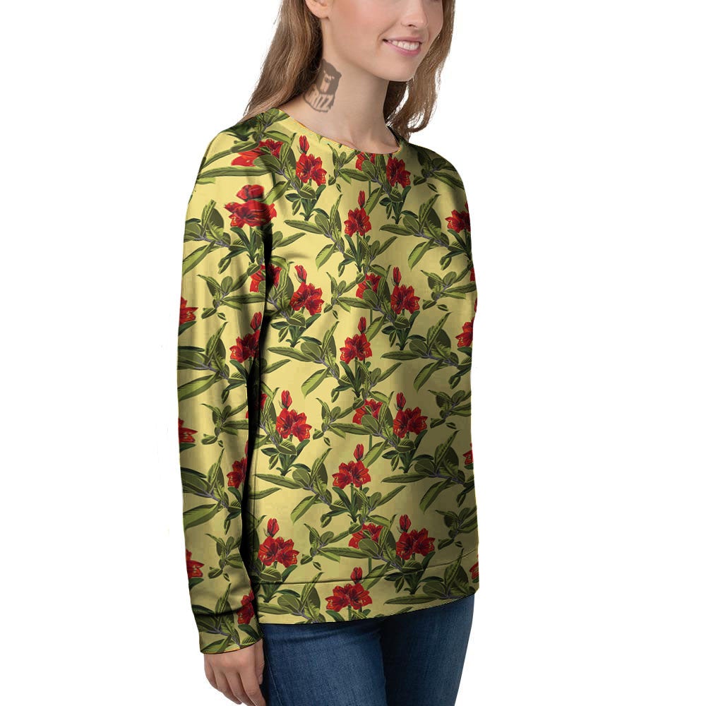 Amaryllis Red Yellow Print Pattern Women's Sweatshirt-grizzshop