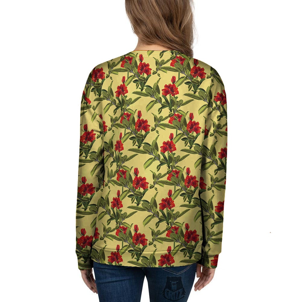 Amaryllis Red Yellow Print Pattern Women's Sweatshirt-grizzshop