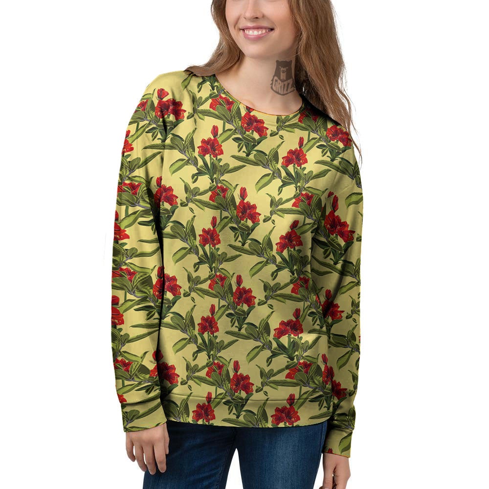 Amaryllis Red Yellow Print Pattern Women's Sweatshirt-grizzshop