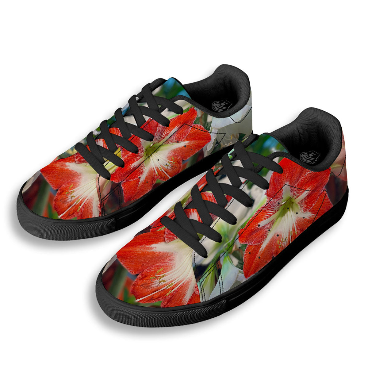 Amaryllis White And Red Print Black Low Top Sneakers-grizzshop