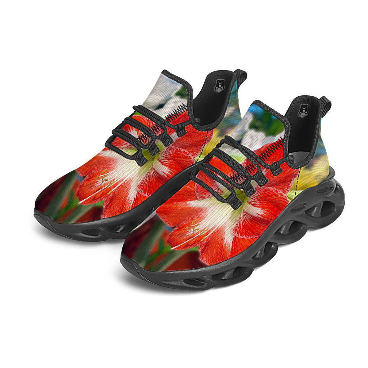 Amaryllis White And Red Print Black Running Shoes-grizzshop