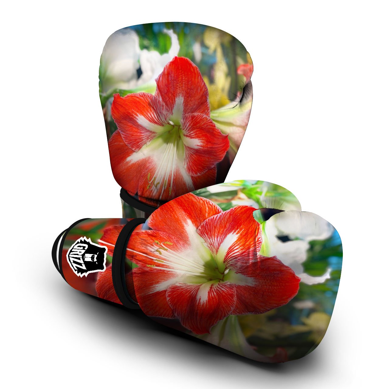 Amaryllis White And Red Print Boxing Gloves-grizzshop