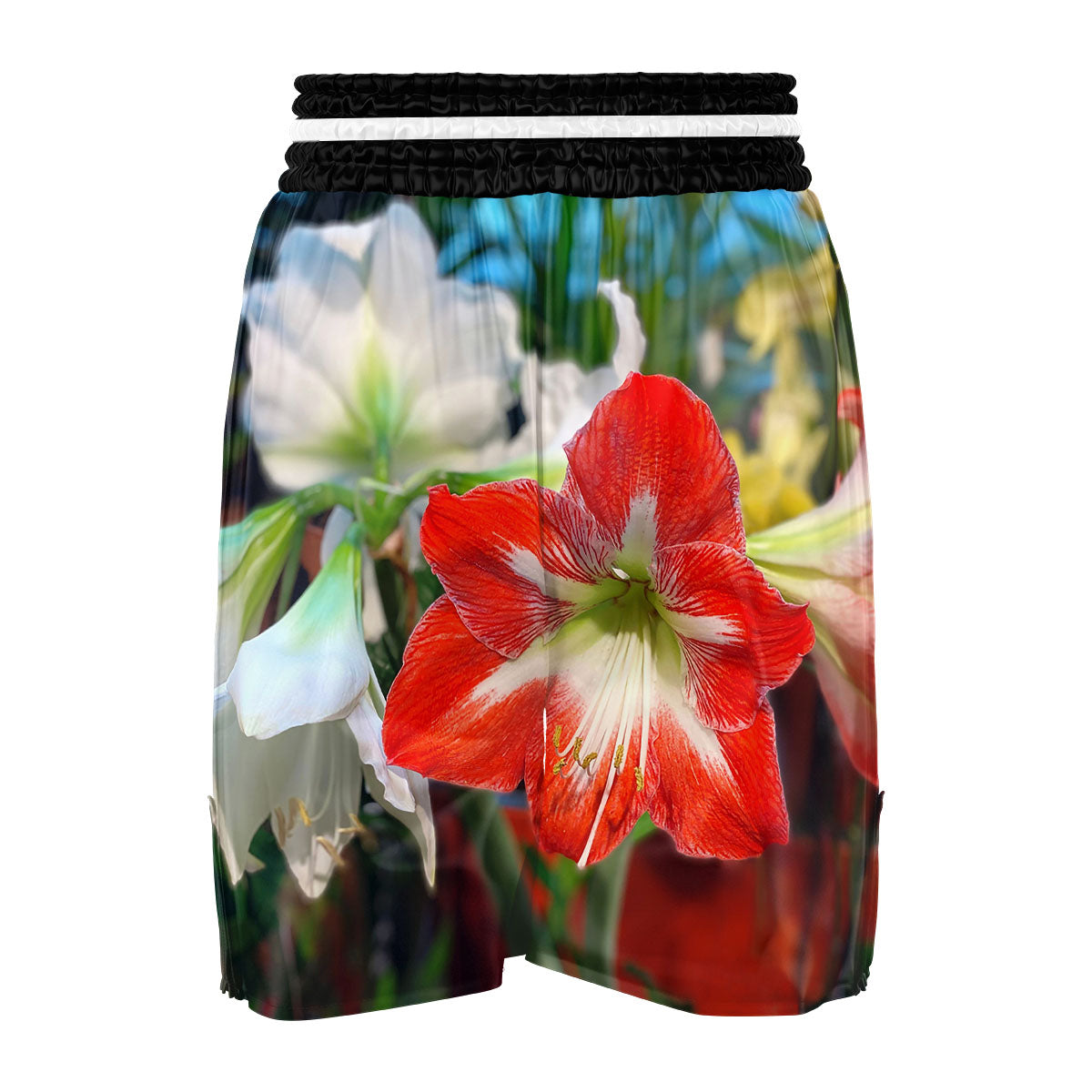 Amaryllis White And Red Print Boxing Shorts-grizzshop