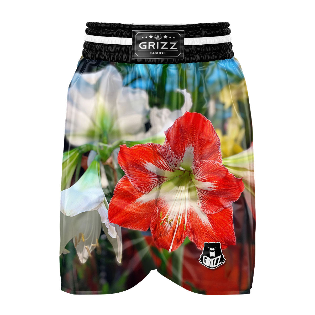 Amaryllis White And Red Print Boxing Shorts-grizzshop