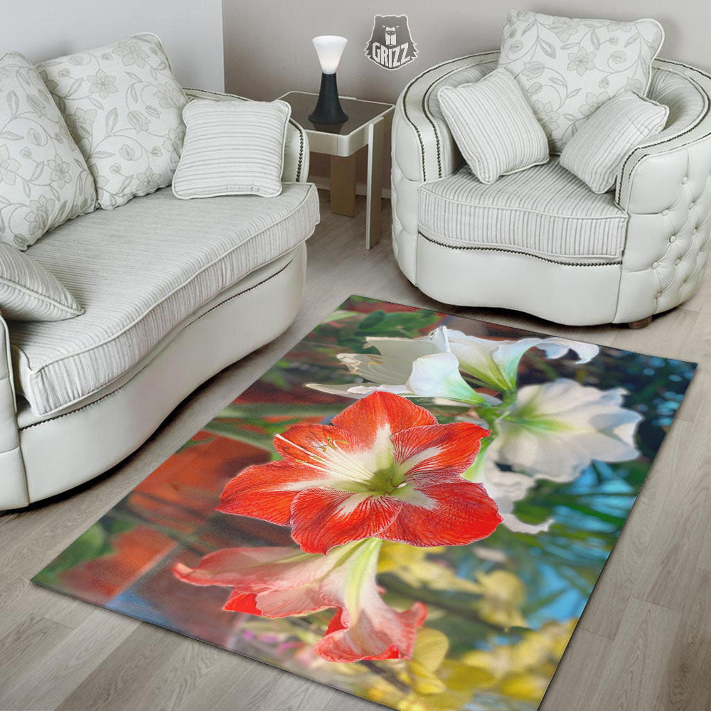 Amaryllis White And Red Print Floor Mat-grizzshop