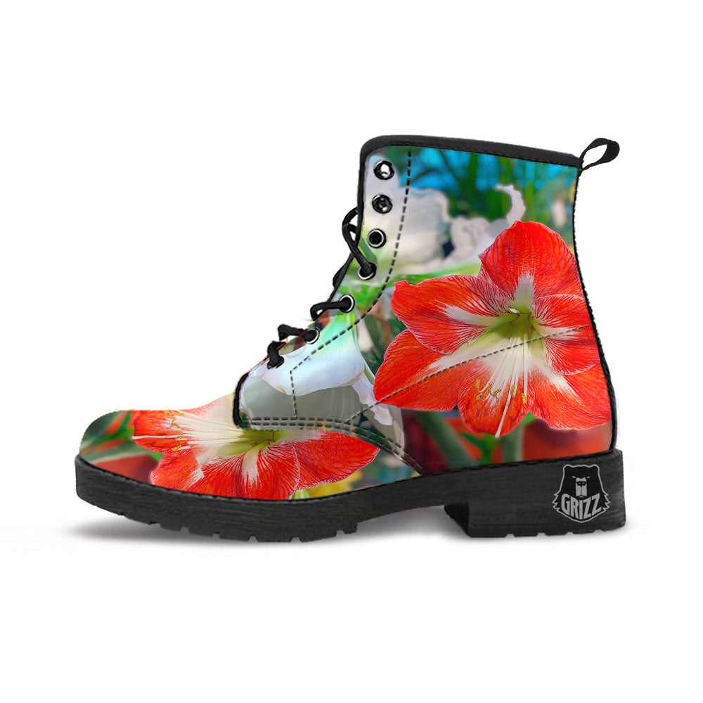 Amaryllis White And Red Print Leather Boots-grizzshop