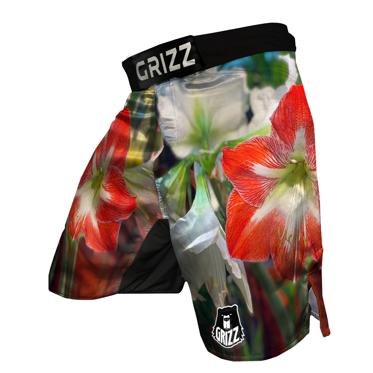 Amaryllis White And Red Print MMA Shorts-grizzshop