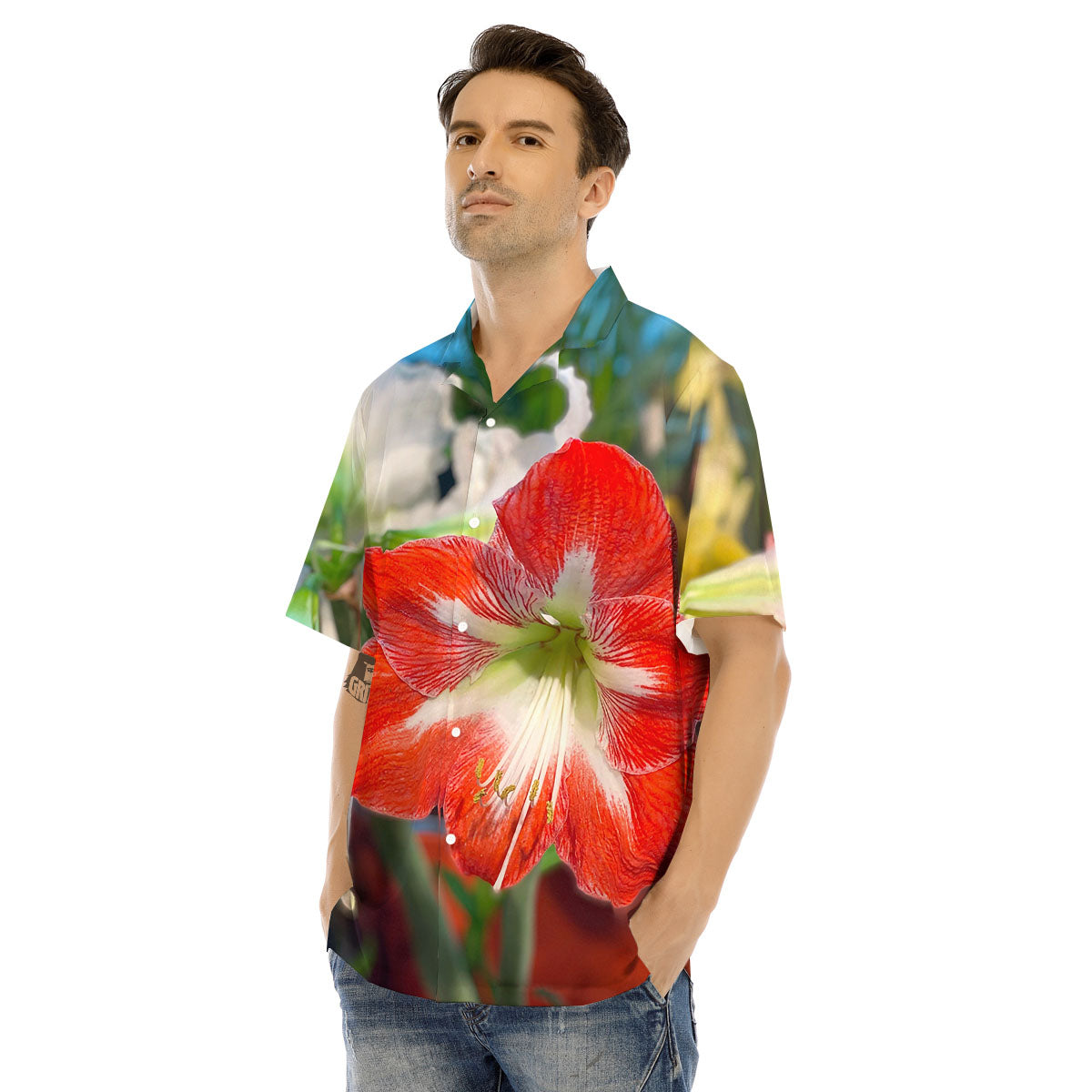 Amaryllis White And Red Print Men's Hawaiian Shirt-grizzshop