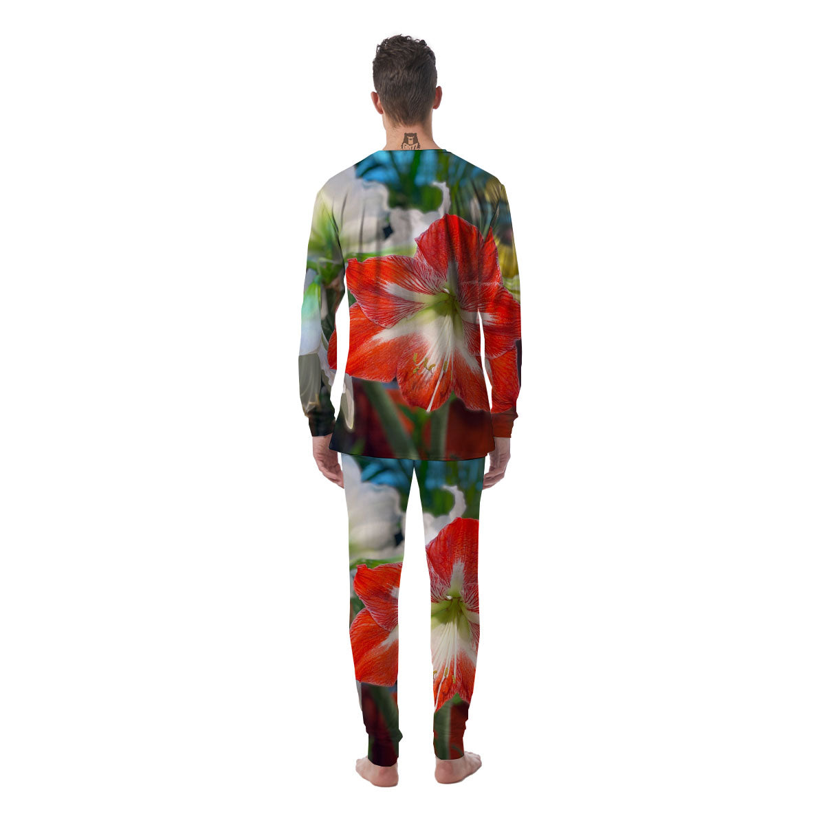 Amaryllis White And Red Print Men's Pajamas-grizzshop