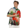 Amaryllis White And Red Print Men's Short Sleeve Shirts-grizzshop