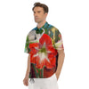 Amaryllis White And Red Print Men's Short Sleeve Shirts-grizzshop