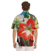 Amaryllis White And Red Print Men's Short Sleeve Shirts-grizzshop