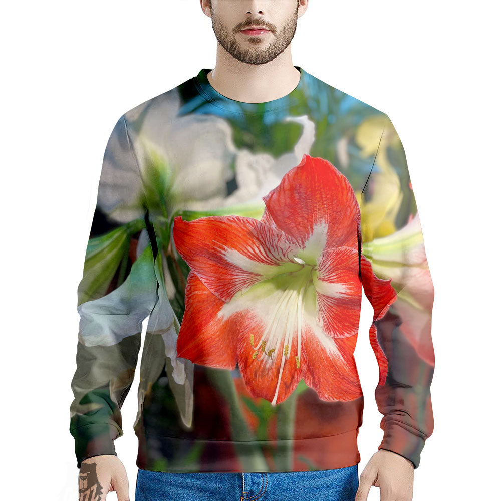 Amaryllis White And Red Print Men's Sweatshirt-grizzshop