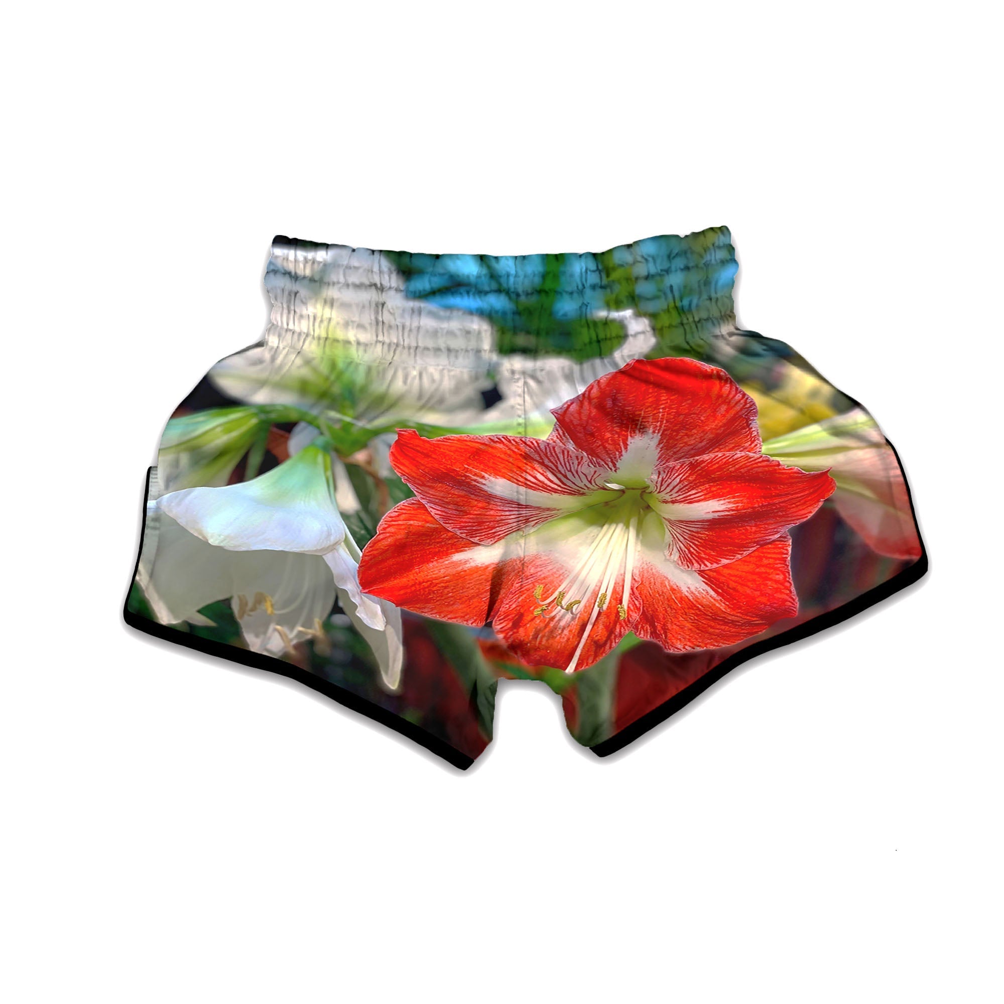 Amaryllis White And Red Print Muay Thai Boxing Shorts-grizzshop