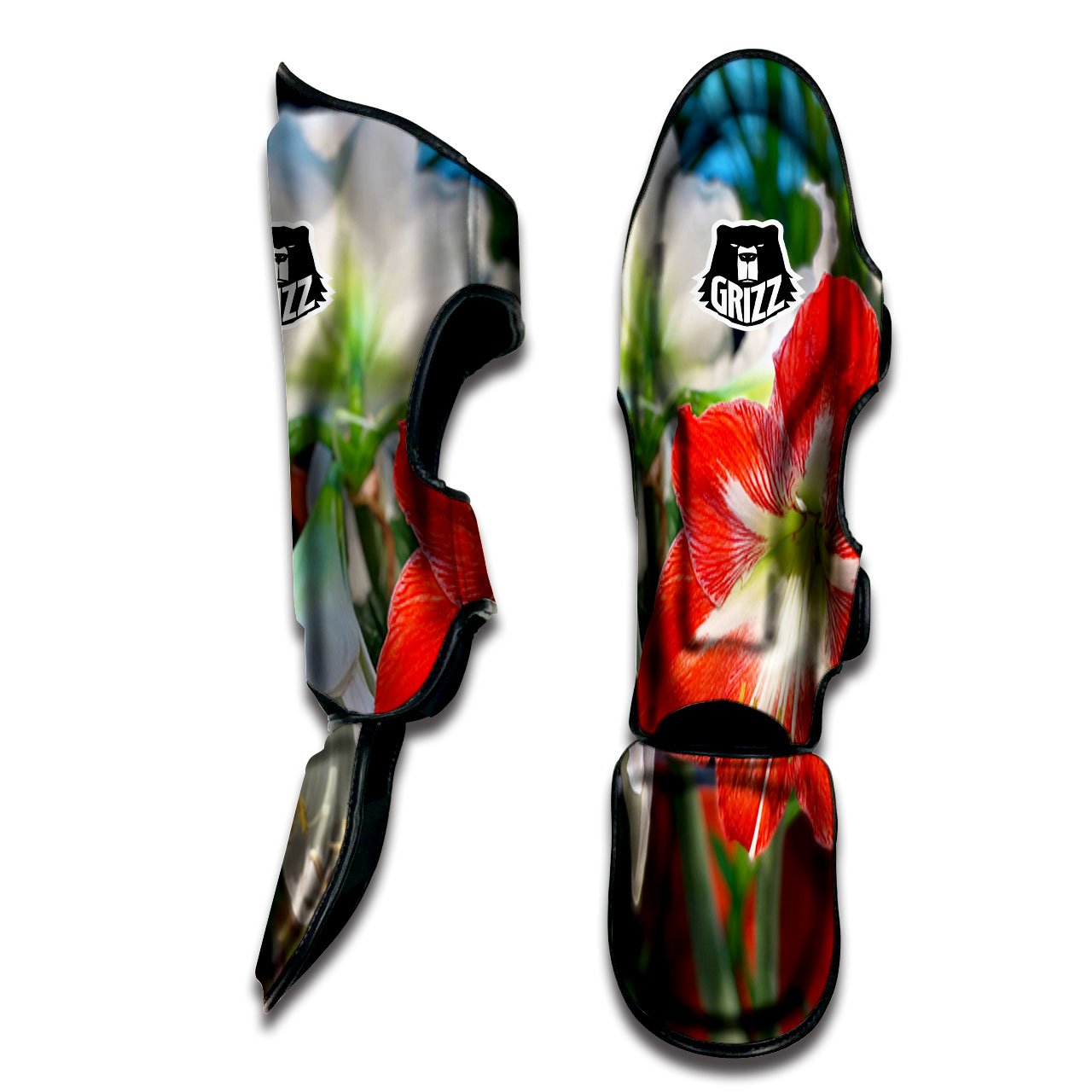 Amaryllis White And Red Print Muay Thai Shin Guards-grizzshop