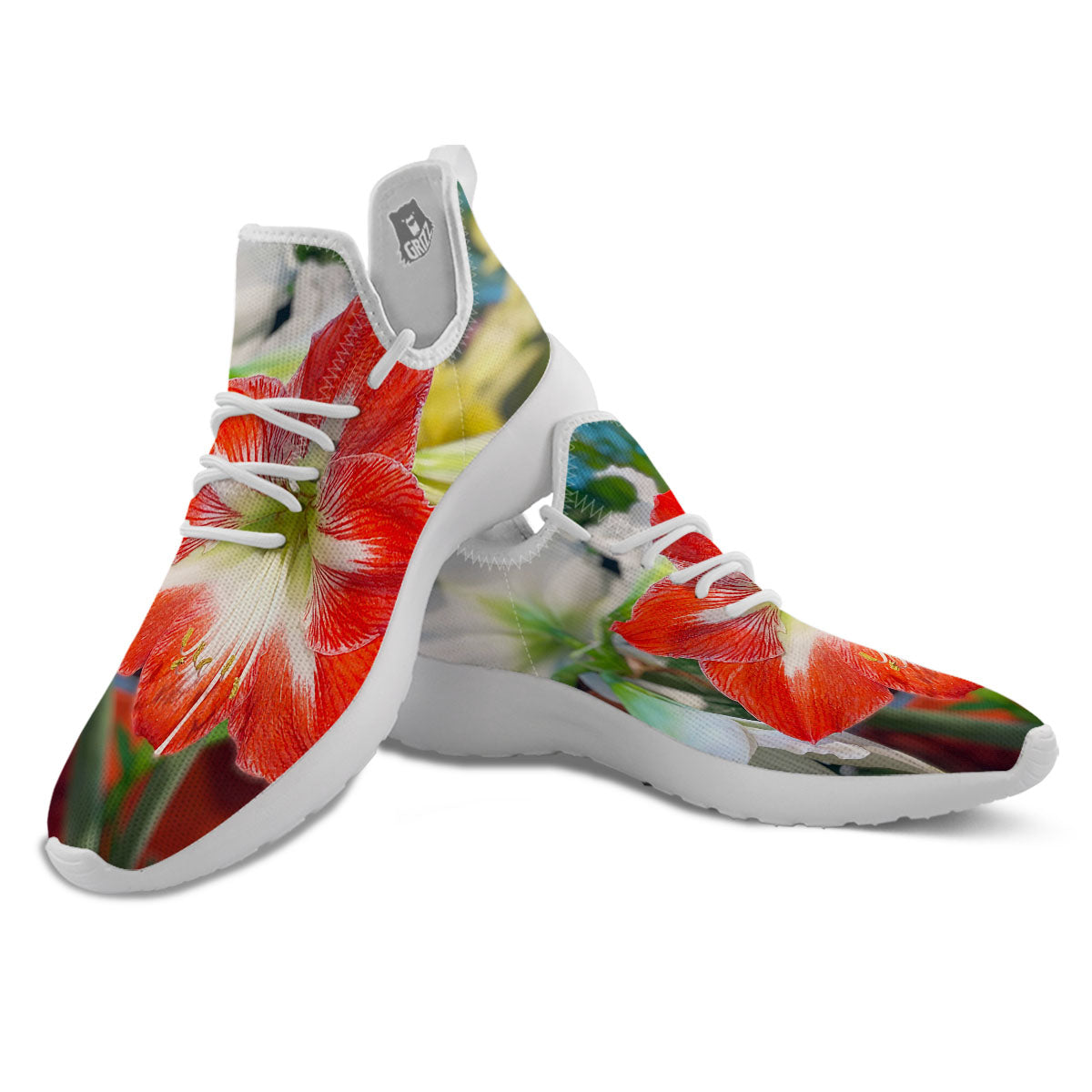 Amaryllis White And Red Print White Athletic Shoes-grizzshop